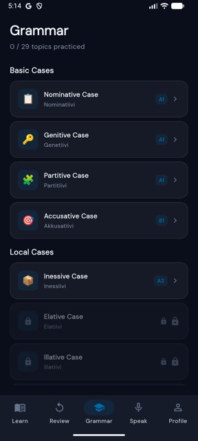 EstoniaSpeak grammar section covering the Estonian cases