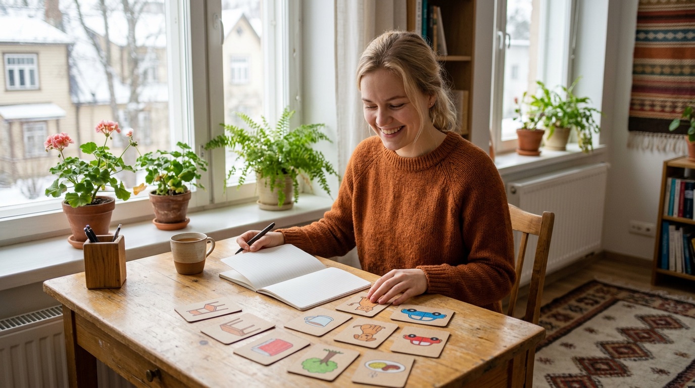 An Estonian market full of everyday objects to name